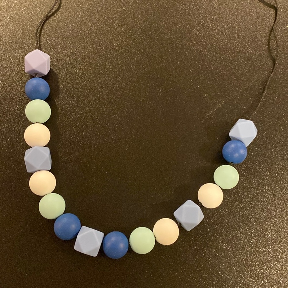 Blue green teething necklace